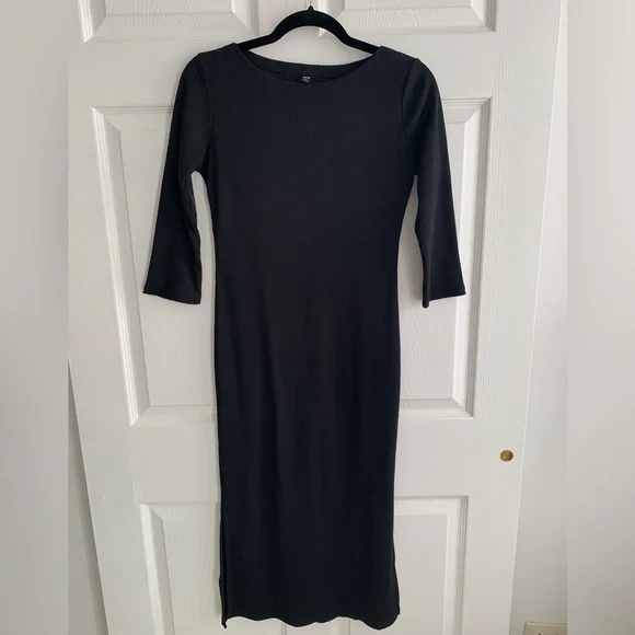 Uniqlo | Dresses | Uniqlo Womens Midi Boat Neck Black Dress | Poshmark